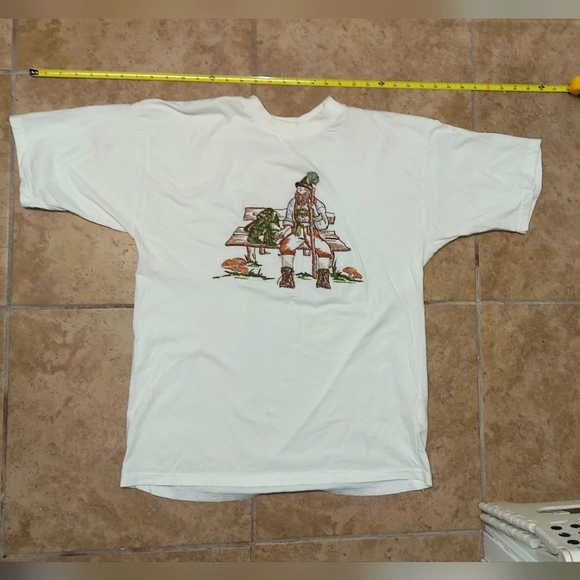 Vintage 90s Y2k Embroidered Nordic Mushroom White T-Shirt Unisex Size Medium 🍄 - Picture 1 of 6